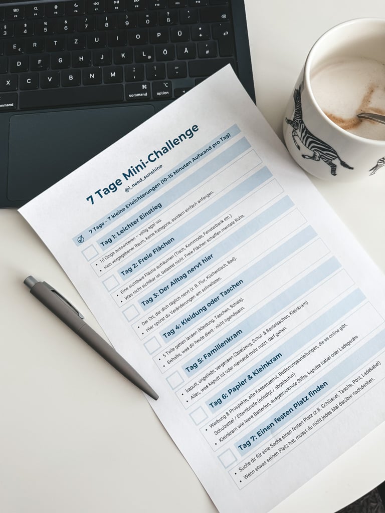 Free decluttering checklist to print with daily mini tasks to check off