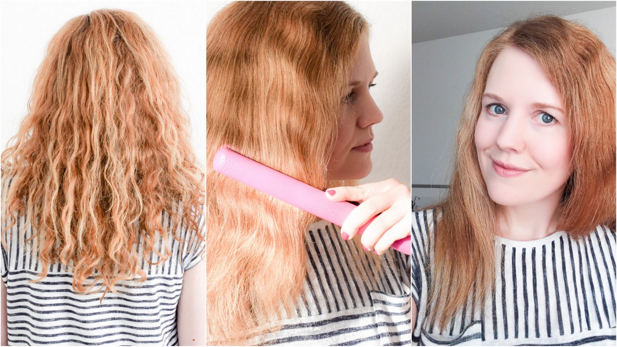 Mit dem ghd V Gold Electric Pink Styler dicke lockige Haare glätten Erfahrung Beautyblog