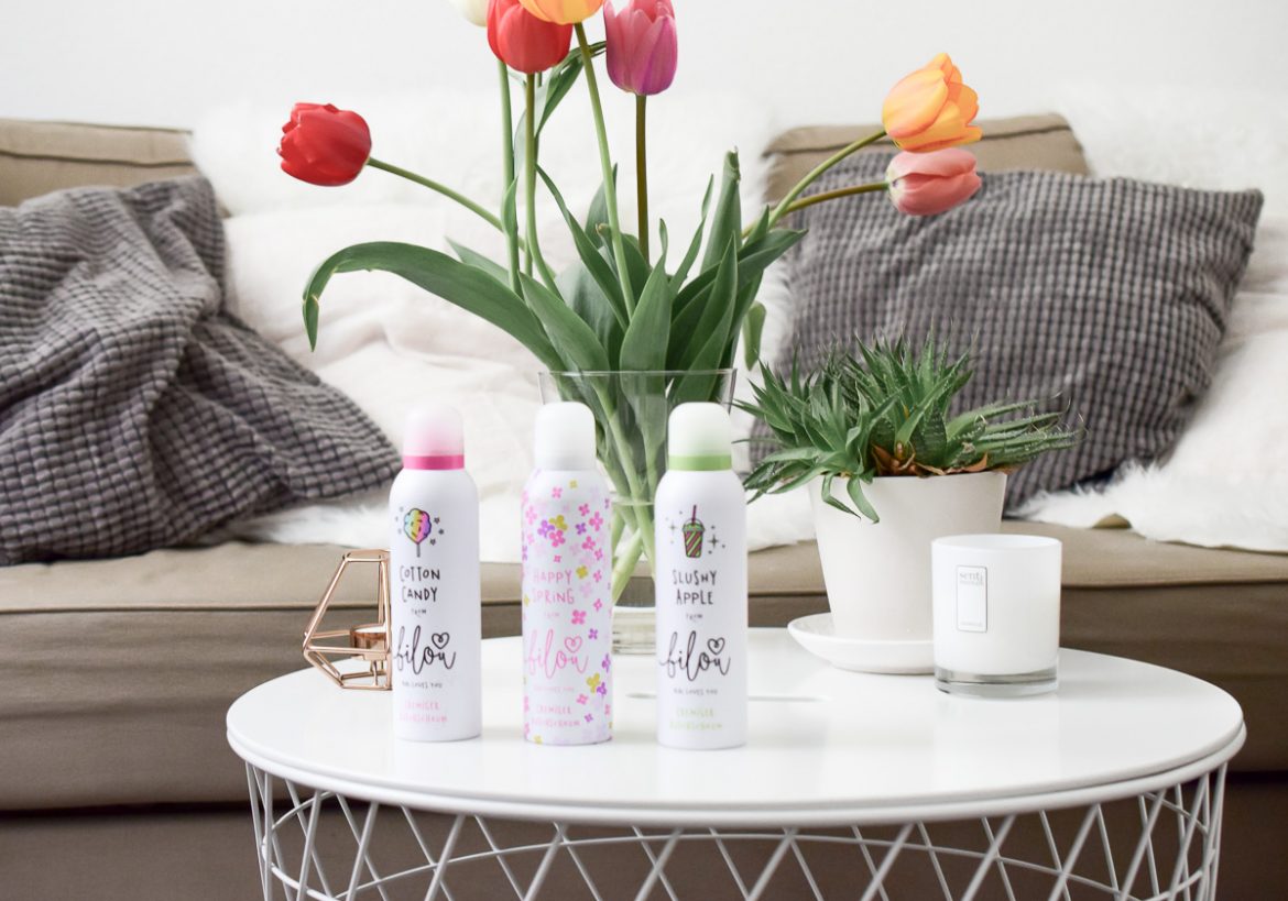 Bilou neue Sorten 2017 Bibi von Bibisbeautypalace Bilou Duschschaum bei dm Rossmann Müller Cotton Candy Slushy Apple Happy Spring neu limitiert Bilder