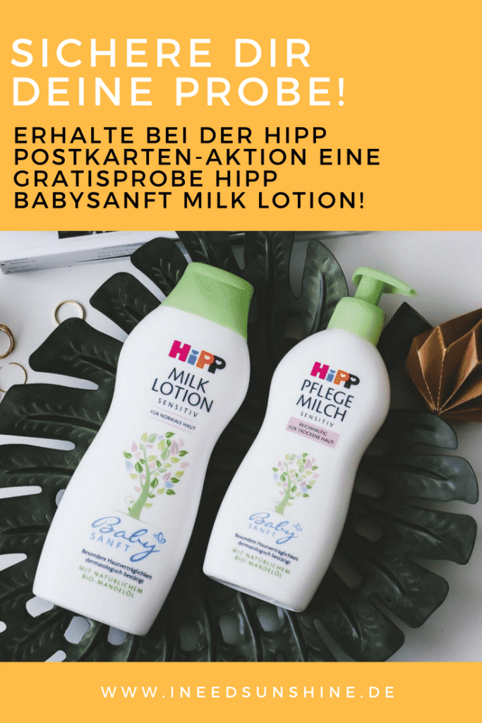 Gratis Probe HiPP Babysanft Milk Lotion bei der Postkarten-Aktion von HiPP sichern. Alle Infos auf Mamablog I need sunshine.