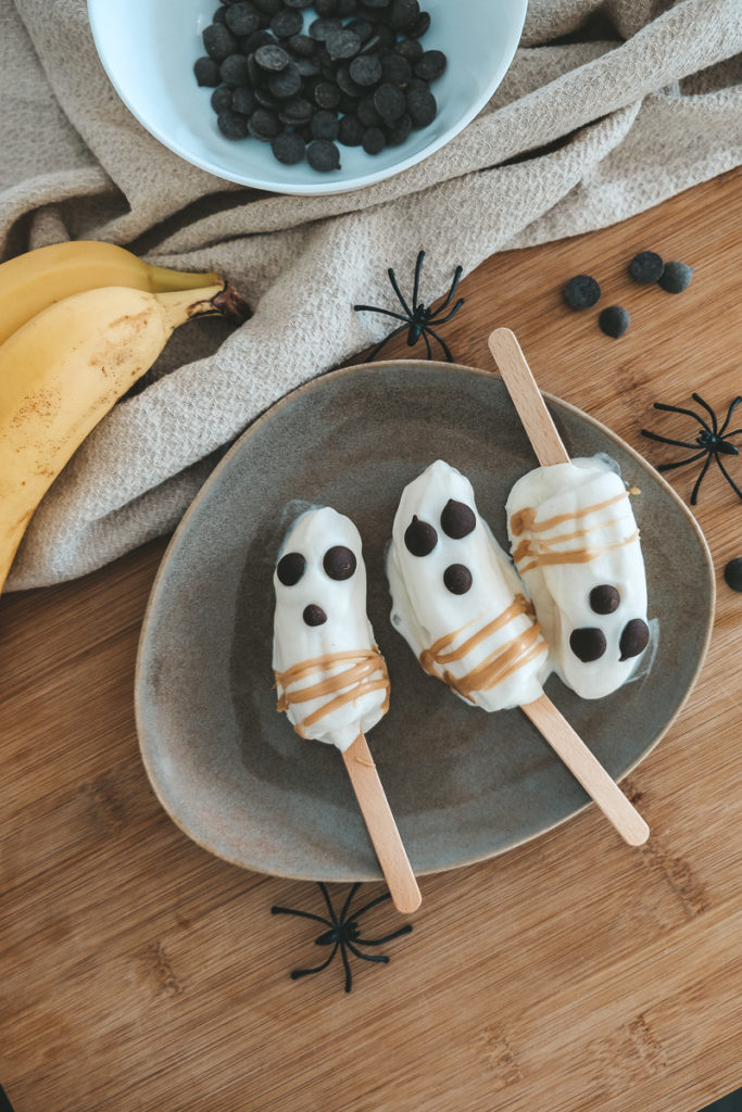 Gesunder Halloween Snack Kinder Bananen Geister Eis Rezept
