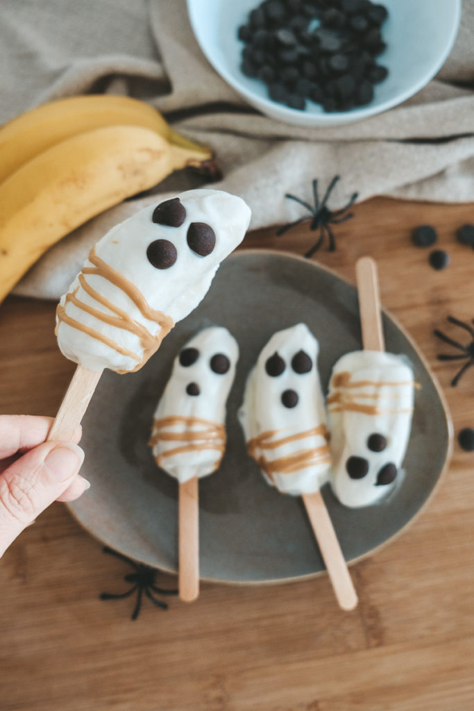 Halloween Rezept Kinder gesund Bananengeister 