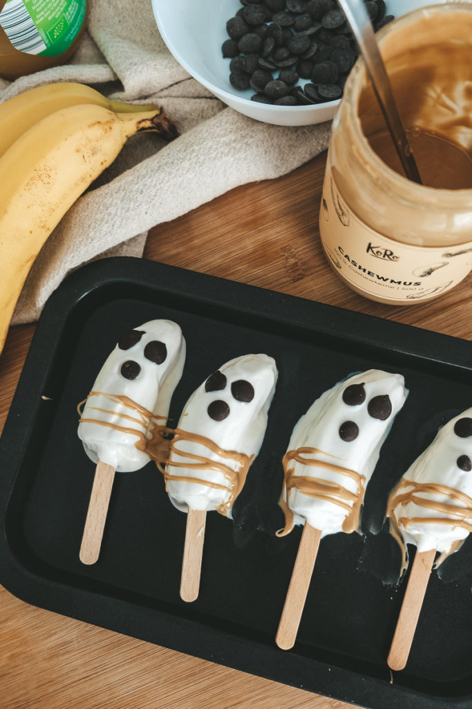 Halloween Rezept Kinder zuckerfrei Bananengeister